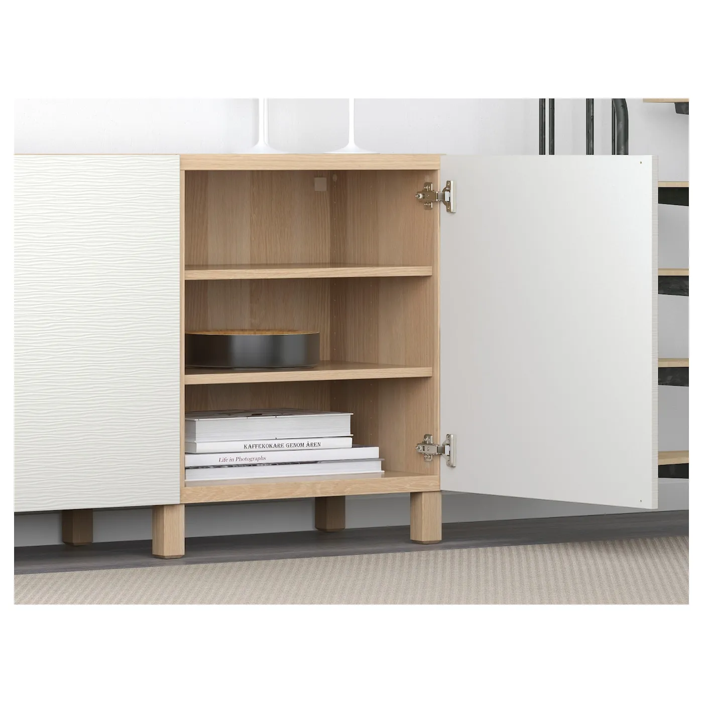 BESTÅ combinaison rangement portes, effet chêne blanchi/Laxviken/Stubbarp blanc, 180x42x74 cm
