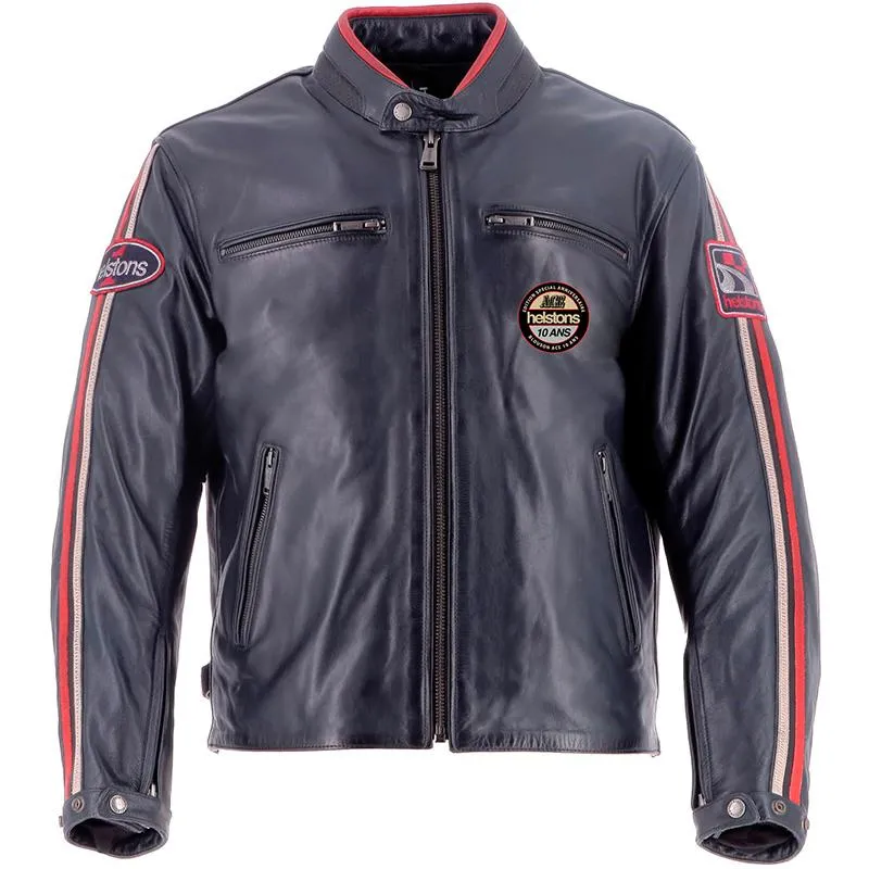 Blouson ACE CUIR HELSTONS bleu - MAXXESS.FR, Blouson moto cuir