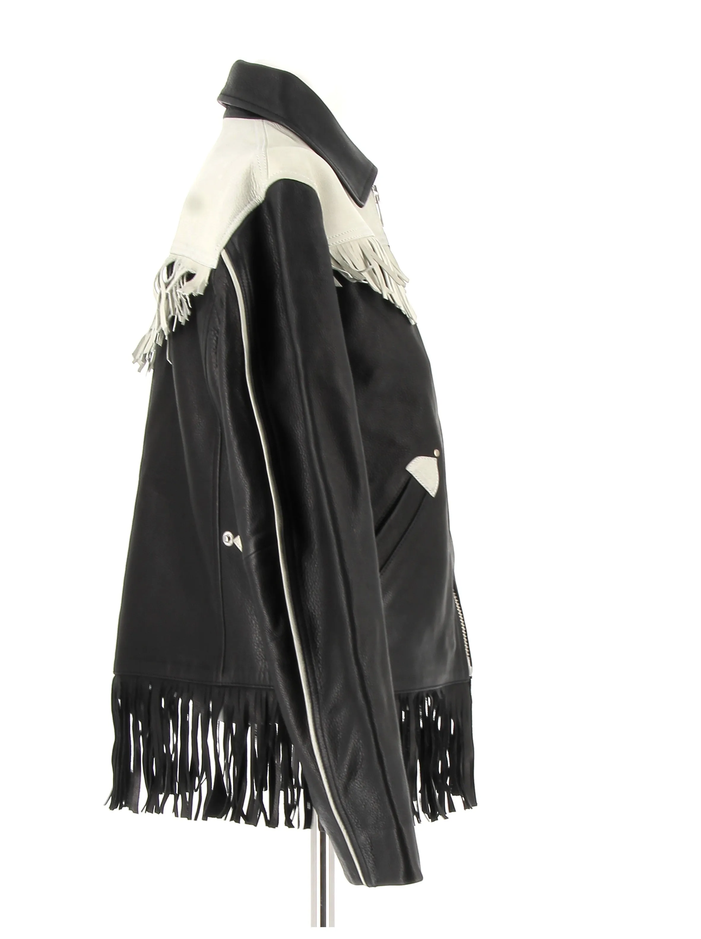 Blouson bicolore en cuir à franges