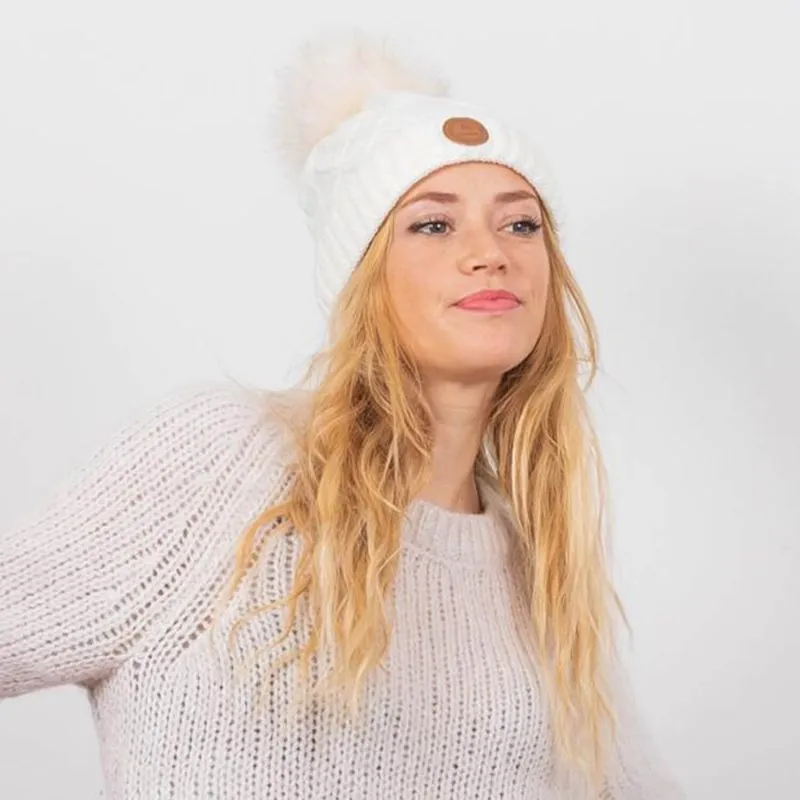Bonnet avec 3 pompons interchangeables Cabaïa taille unique Appletini White polaire - Blanc