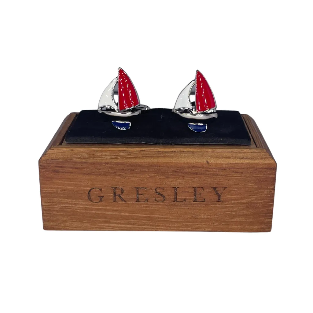 Boutons de manchettes bateau bleu, blanc, rouge - GRESLEY