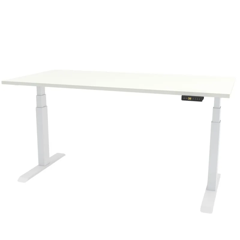 Bureau Assis Debout complet 180 x 80 cm Pied électrique Métal BLANC 2 moteurs Charge 120Kg Plateau Mélaminé blanc