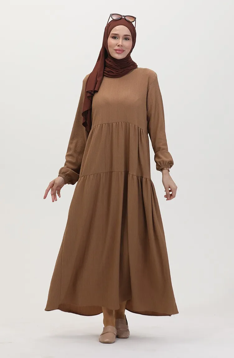 Bürümcük Robe Froncee En Tissu 1048-04 Vison 1048-04