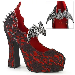 Chaussures compensées rouges DEMONIACULT 'demon18' recouvertes de dentelle