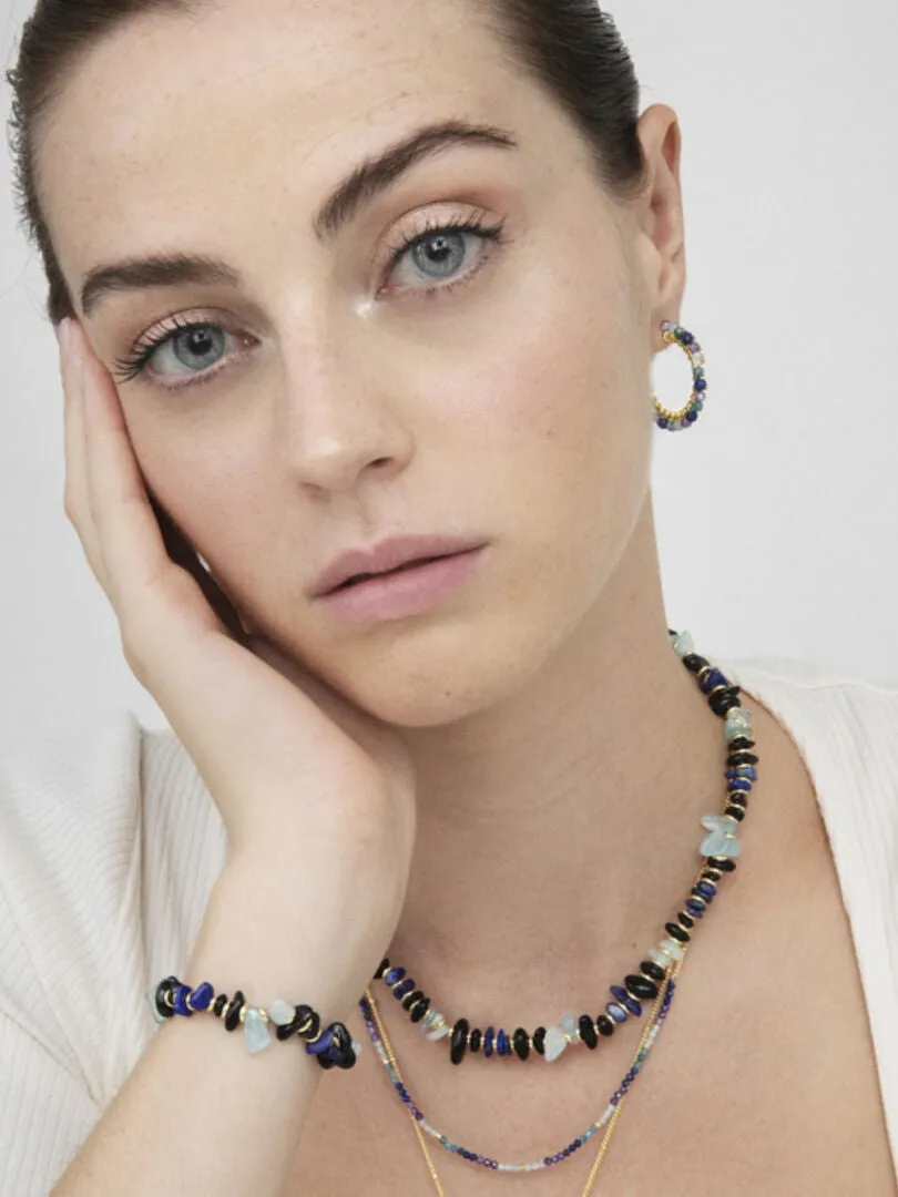 Collier Rixu  d'aigue-marine naturelle en or jaune 18 carats - Bleu