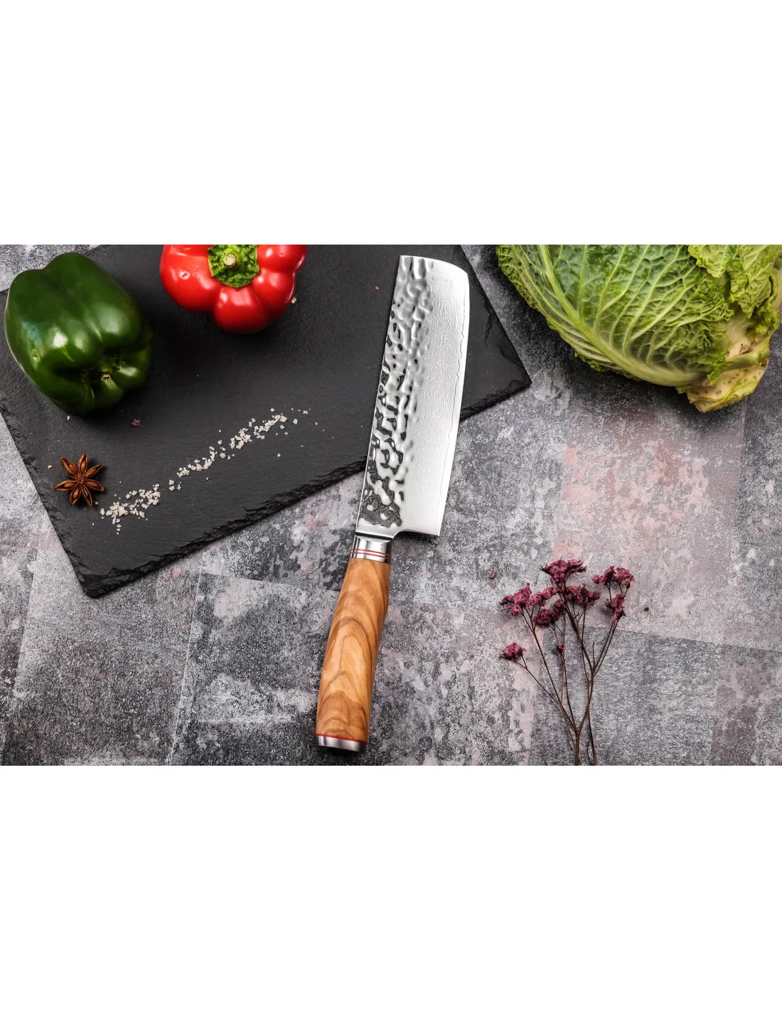 Couteau nakiri en acier japonais 17cm Wusaki Damas 10Cr