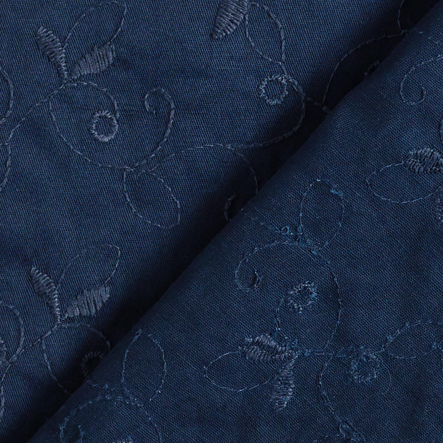 Gabardine stretch Broderie de vrilles – bleu marine