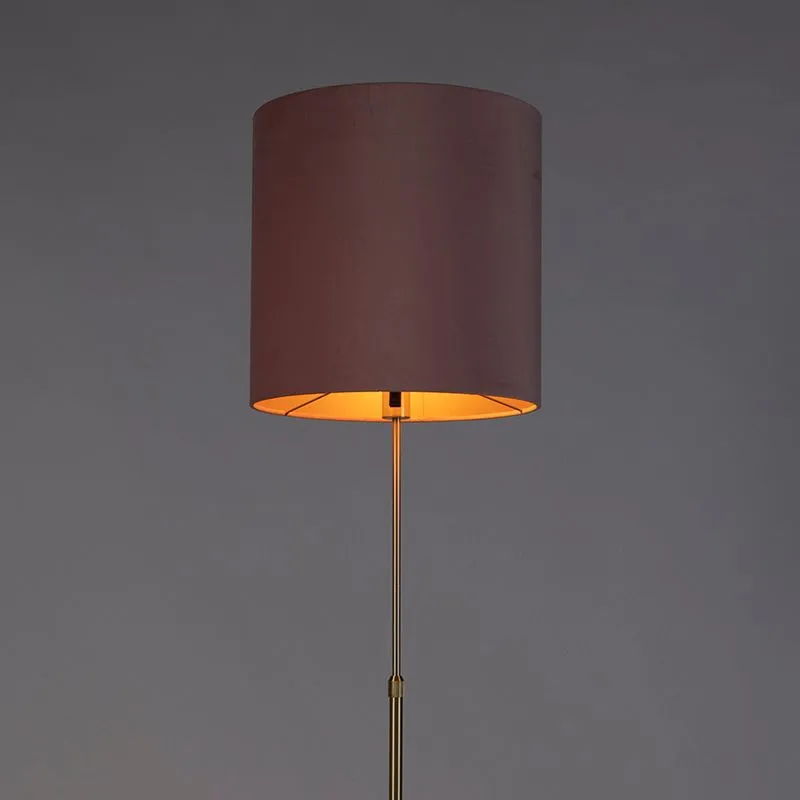 Lampadaire or / laiton avec abat-jour velours rose 40/40 cm - Parte