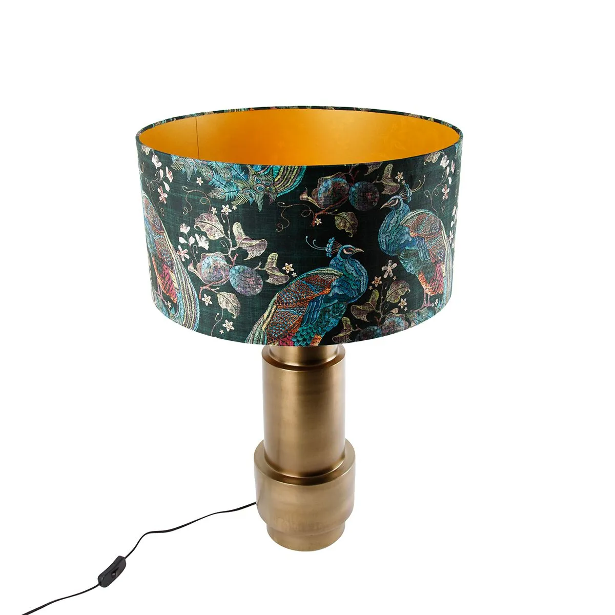 Lampe de table en bronze avec abat-jour en velours vert paon et or 50 cm - Bruut