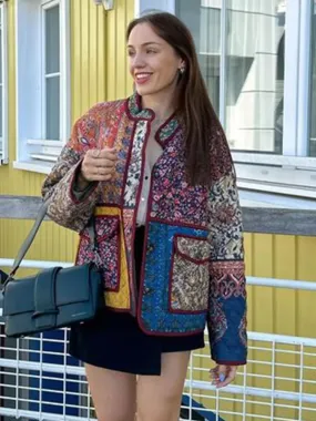 Manteau avec imprimé floral et poches en patchwork