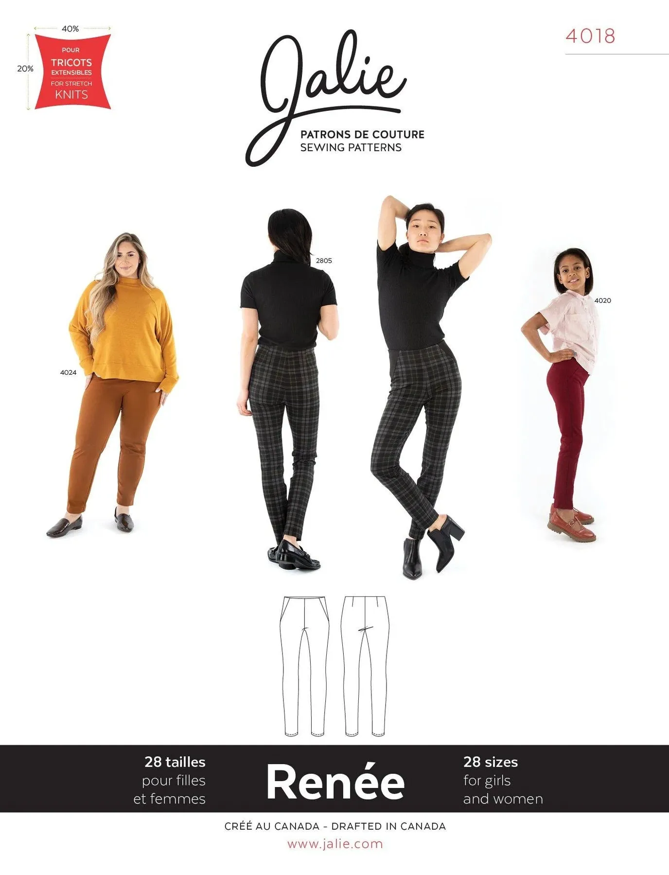 Pantalon en Ponte RENE 4018 | Patron papier - Jalie