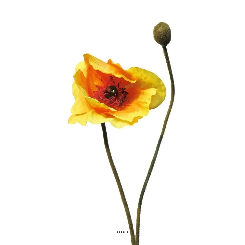 Pavot artificiel h60cm 1 fleur et 1 bouton superbe fleur orange best