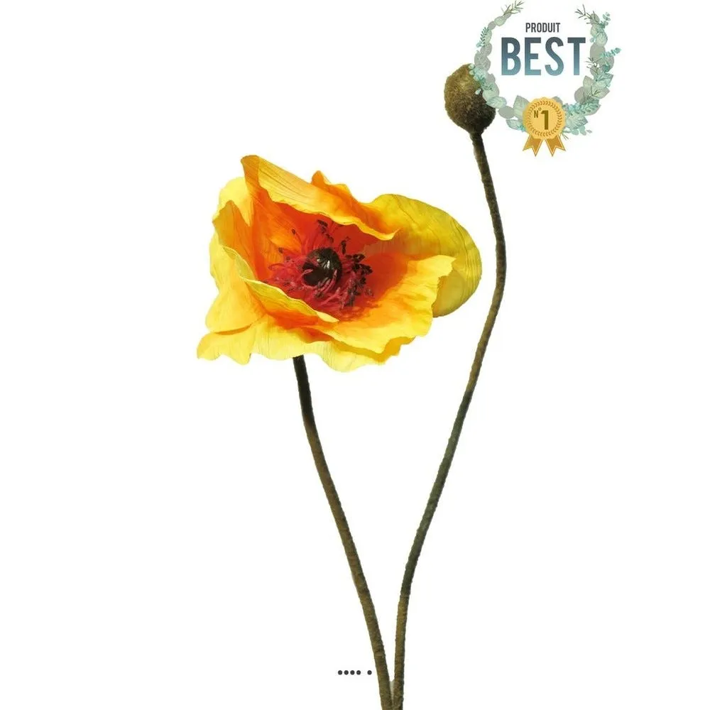 Pavot artificiel h60cm 1 fleur et 1 bouton superbe fleur orange best