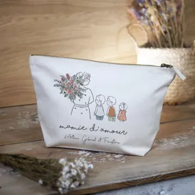 Pochette / Trousse de toilette personnalisée "MAMIE AU BOUQUET" | Luz et Nina