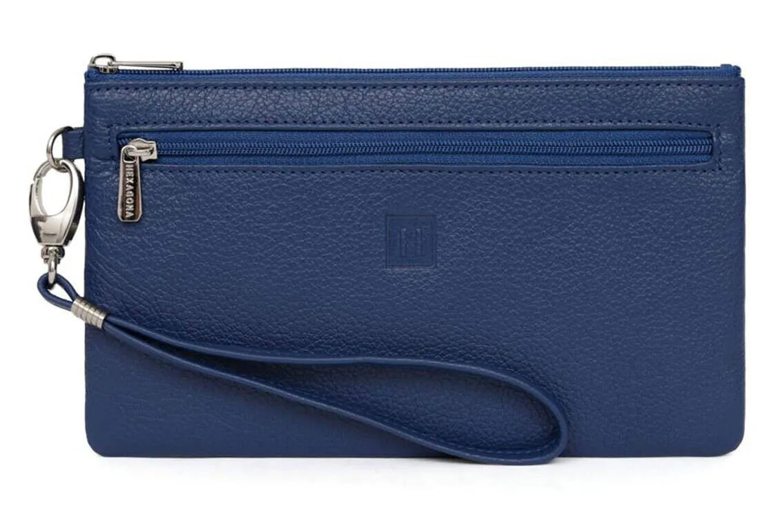 Pochette dragonne vachette bleu