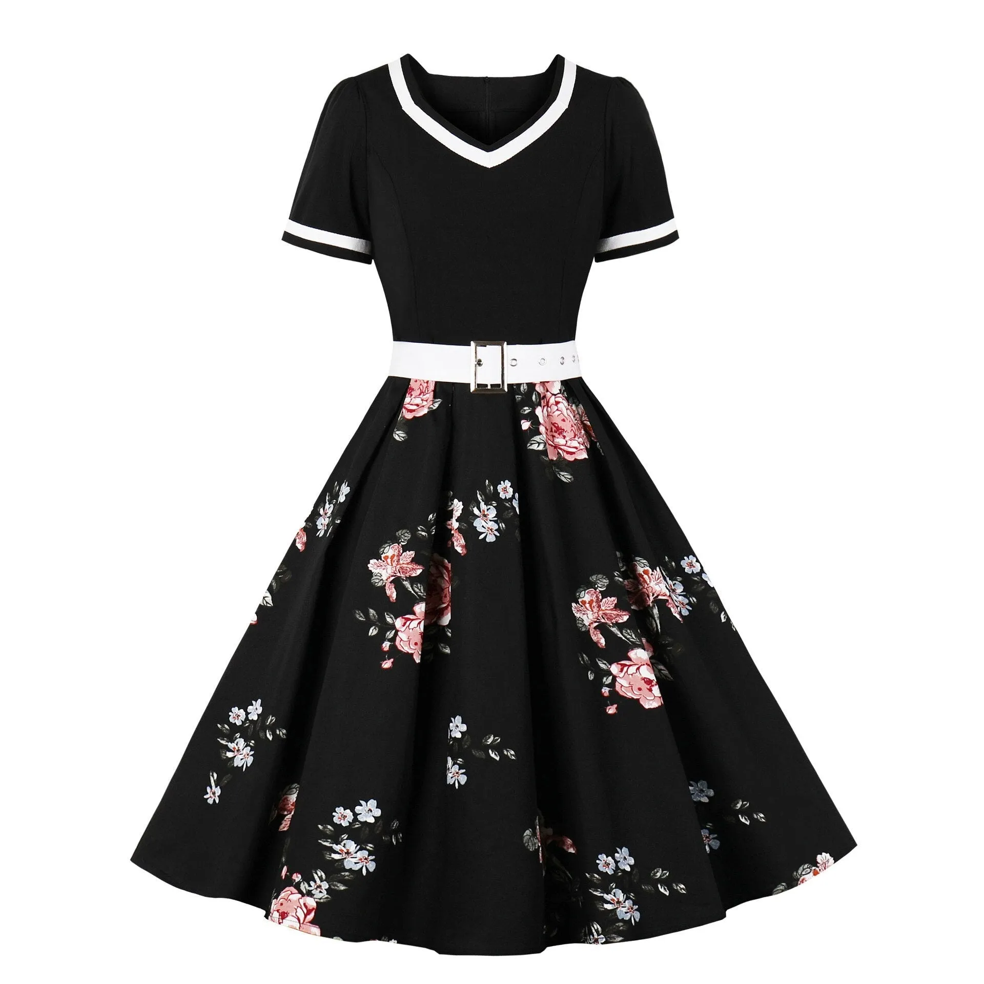 Robe Années 90 Noire Fleurie