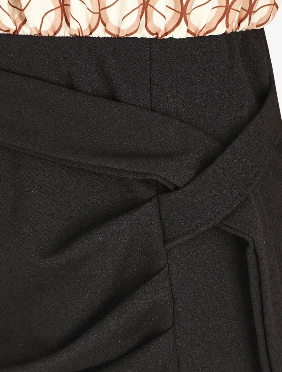 Robe courte ajustée à noeud et imprimé graphique - Beige