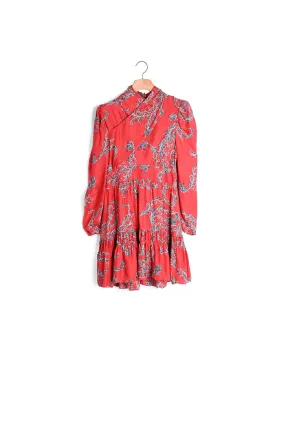 Robe courte imprimée à encolure drapée