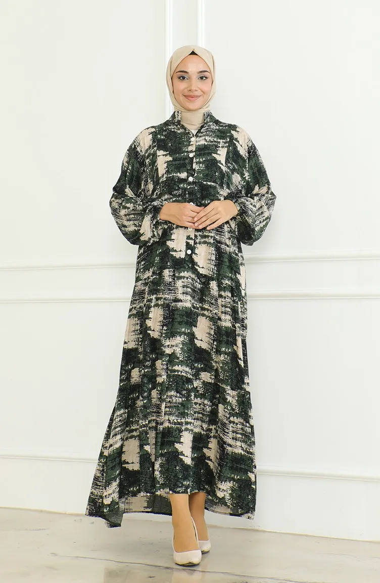 Robe Viscose à Motifs 0466-01 Khaki 0466-01