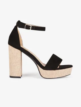 Sandales à talon et bride effet toile - noir