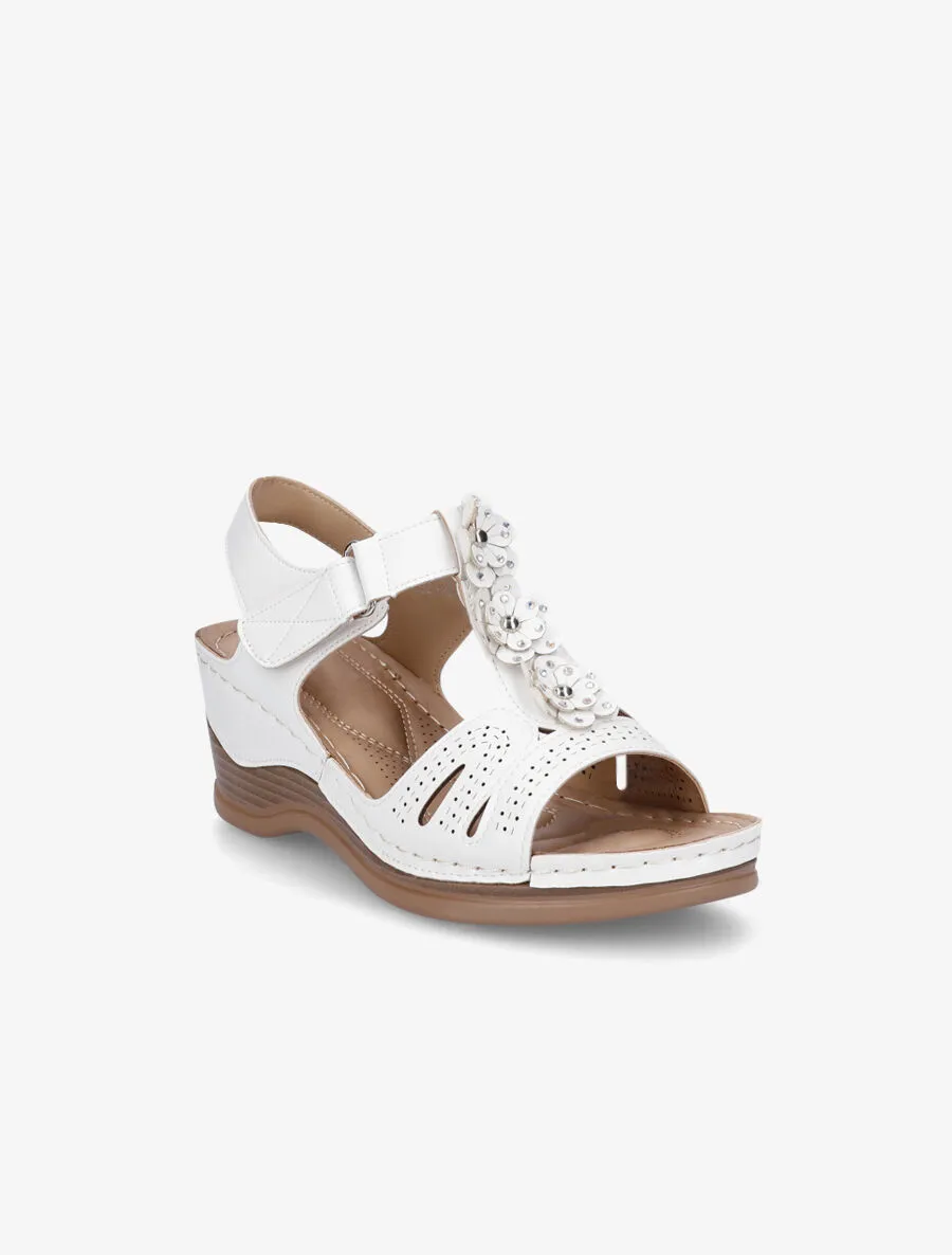 Sandales compensées à fleurs - Blanc