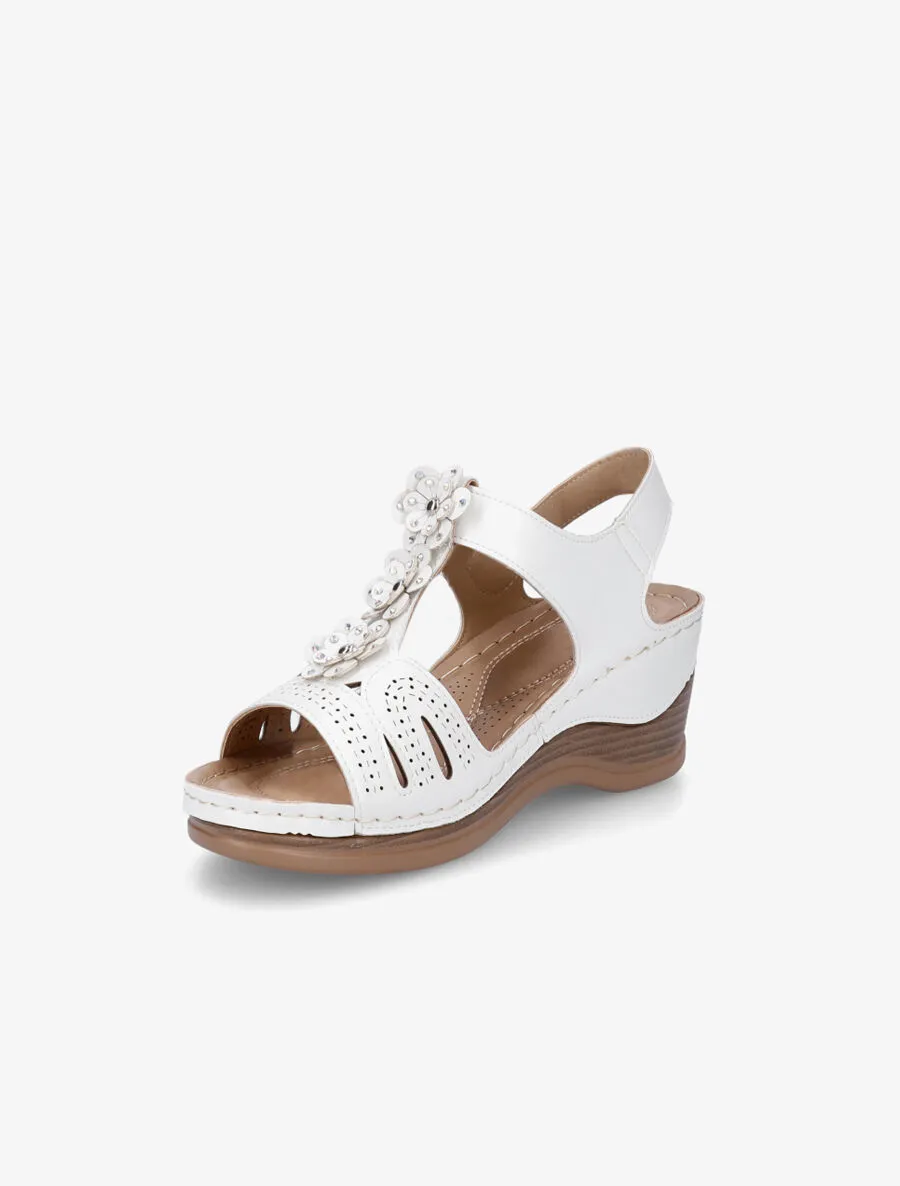 Sandales compensées à fleurs - Blanc