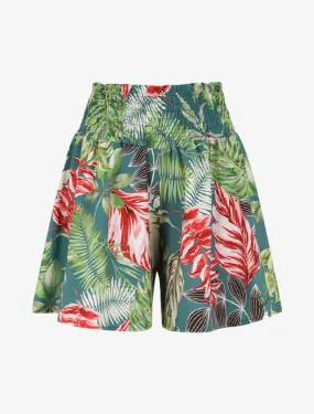 Short fluide évasé à imprimé tropical