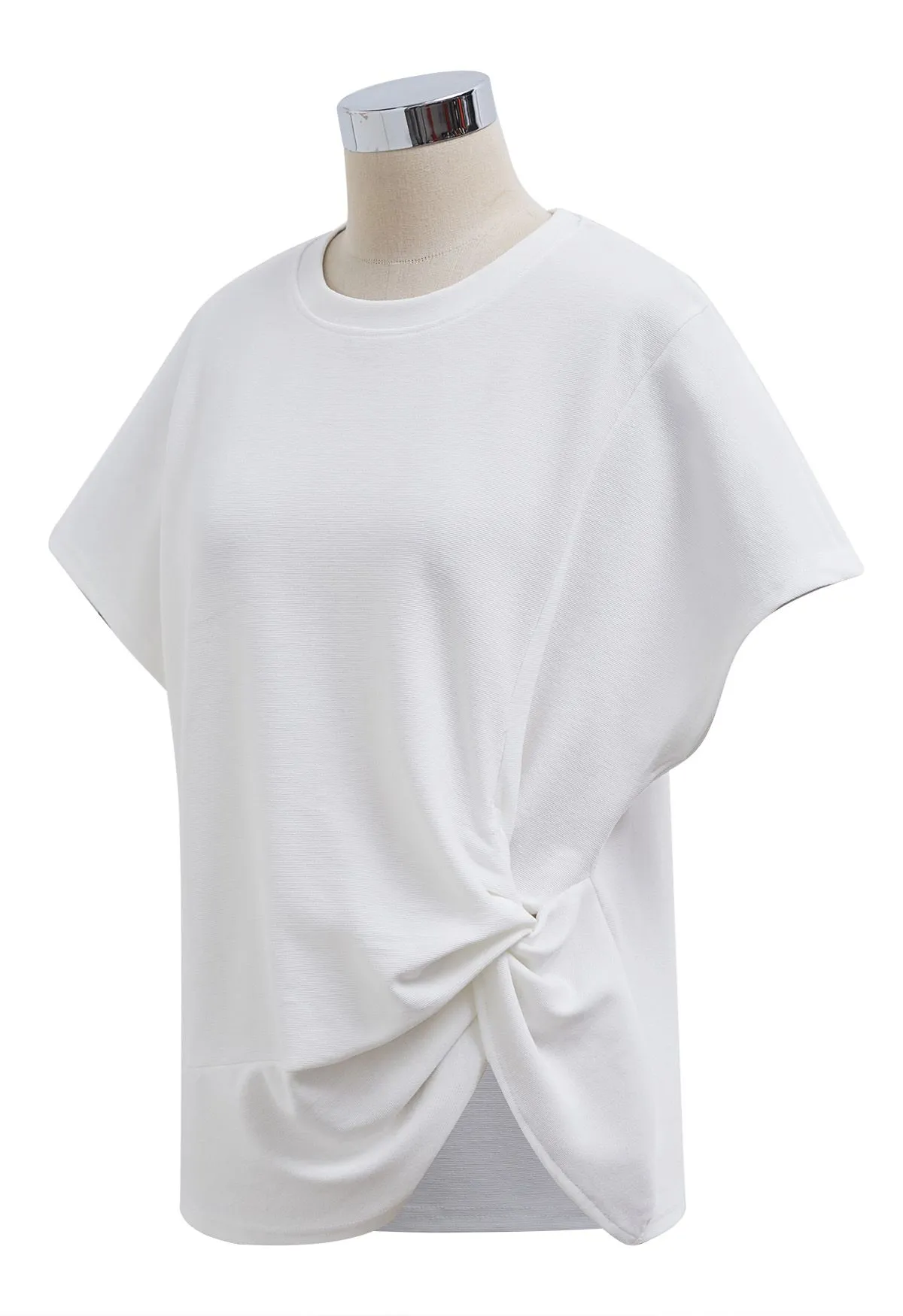 T-shirt à manches courtes avec détail torsadé en blanc