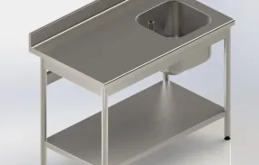 Table du chef inox avec dosseret et tablette - bac à droite - l. 100 cm 